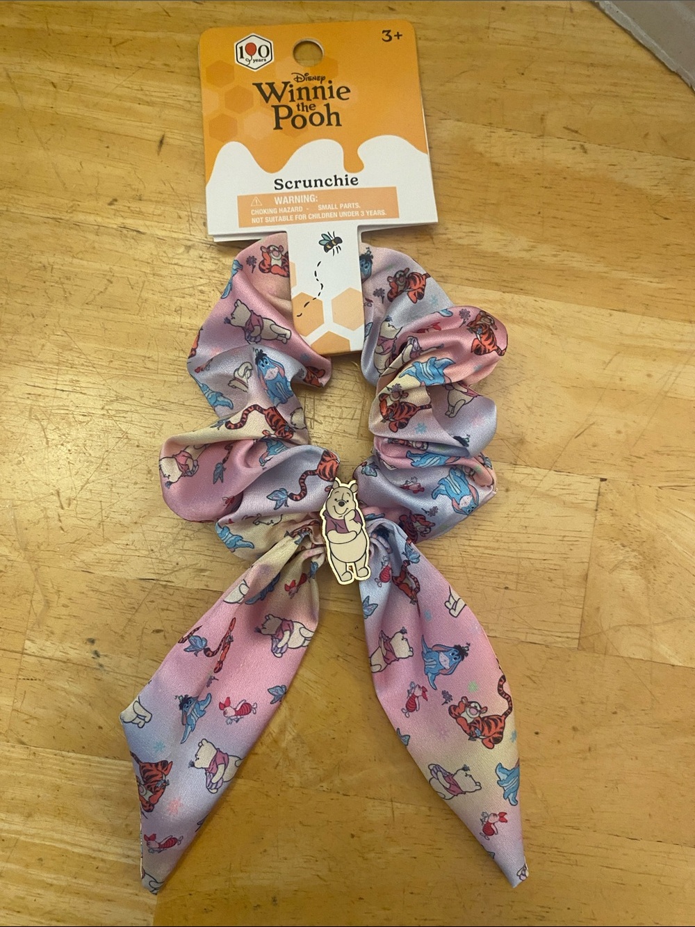 Disney Winnie the Pooh Pink and Lavender Bow Scrunchie w Pooh charm NWT